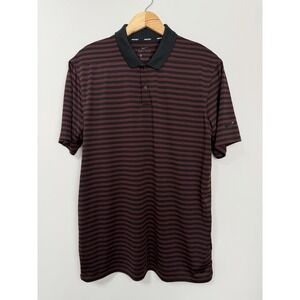 Nike‎ Polo Shirt Mens Large Dri Fit Golf Red Black Striped Performance Casual